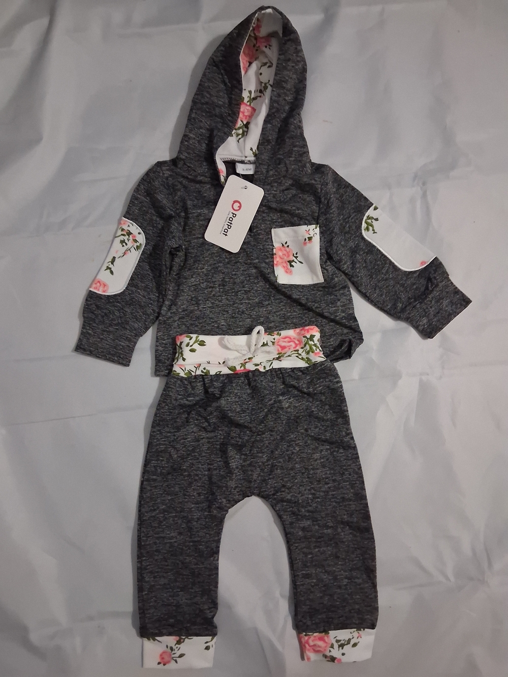 Source Unknown Heather Gray Hoodie & Jogger Set with Pink Floral Trim